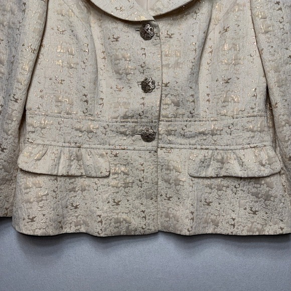 John Meyer Collection Metallic Jacquard Peplum Blazer Jacket Size 12 Ivory Gold - Picture 8 of 11